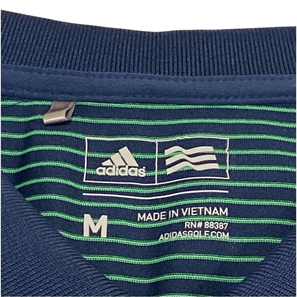Adidas Navy Blue & Green 3 Button Collared SS Golf Polo Shirt - Medium